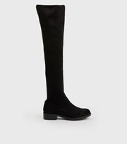 New Look Wide Fit Black Suedette Knee High Boots
